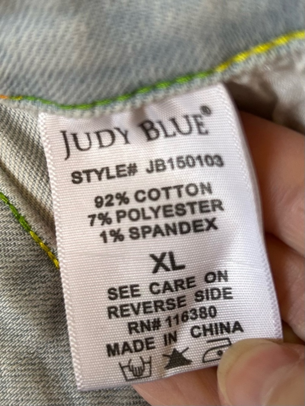 Judy Blue Pastel Light Blue Denim Shorts with Multicolor Stitching - Picture 4 of 5